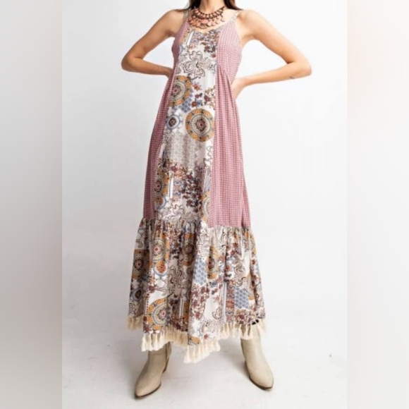 easel Dresses & Skirts - Easel Multicolor Patchwork Maxi Dress